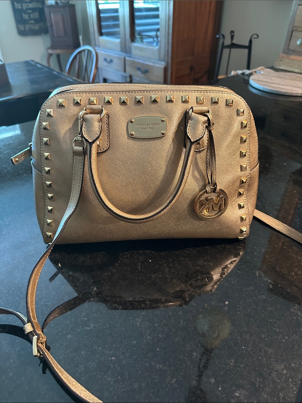 Michael Kors Metallic Gold Studded Dome Satchel